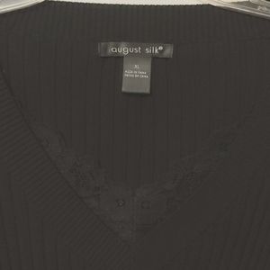 August Silk Silk-Blend Ribbed Top with Lace Inset